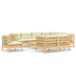 Set Divani da Giardino 10 pz con Cuscini Crema Massello di Pino