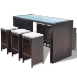 Set da Bar da Giardino 7 pz con Cuscini in Polyrattan Marrone