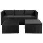 Set Divani da Giardino 3 pz in Polyrattan Nero e Grigio