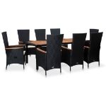 Set da Pranzo da Giardino 9 pz in Polyrattan e Acacia Nero