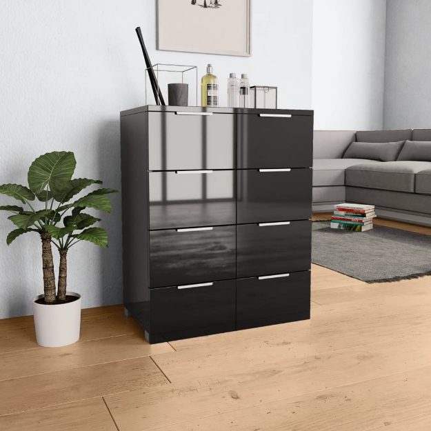 Credenza con Finitura Lucida Nera 60x35x80 cm in Truciolato