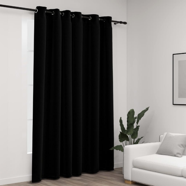 Tenda Oscurante Effetto Lino con Occhielli 290x245 cm Nera