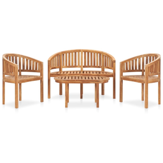 Set Salotto da Giardino 4 pz Design Curvo in Massello di Teak
