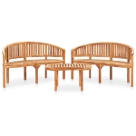 Set Salotto da Giardino 3 pz Design Curvo in Massello di Teak