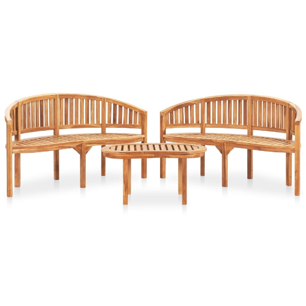 Set Salotto da Giardino 3 pz Design Curvo in Massello di Teak