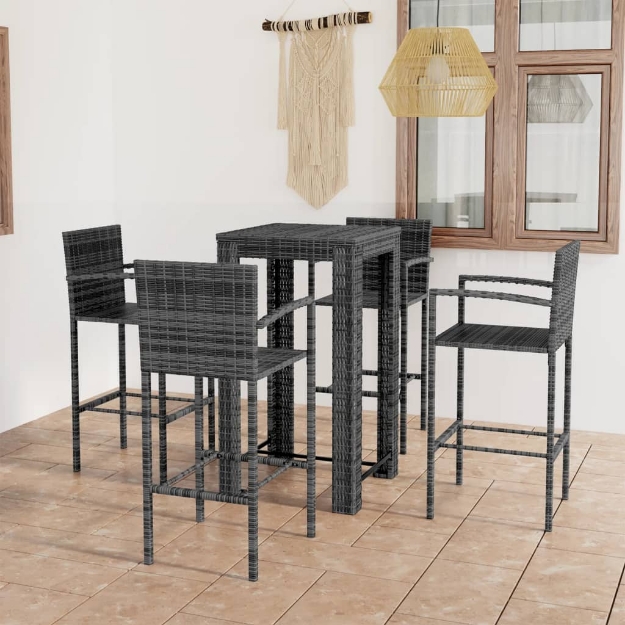 Set Bar da Giardino 5 pz con Braccioli in Polyrattan Grigio