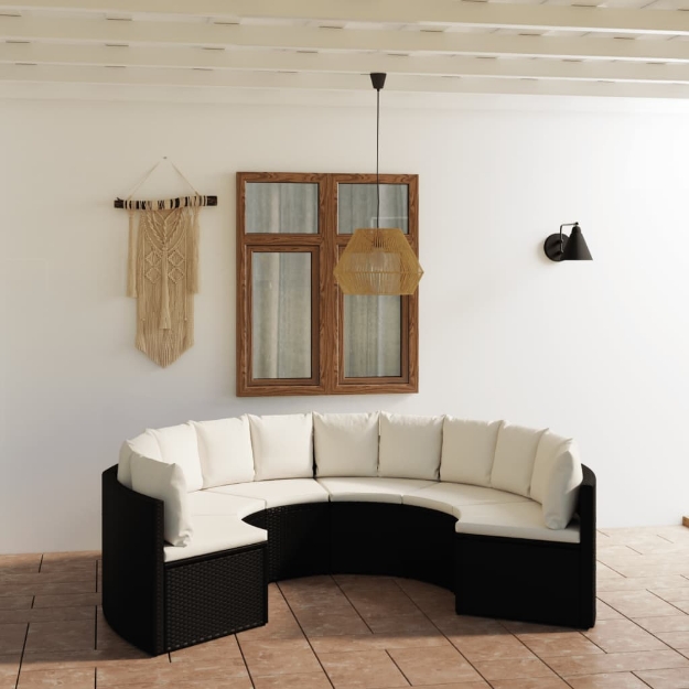 Set Divani da Giardino 6 pz con Cuscini in Polyrattan Nero