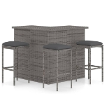 Set Bar da Giardino 4pz con Cuscini in Polyrattan Grigio