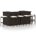 Set da Bar da Giardino 8 pz con Cuscini in Polyrattan Marrone