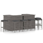 Set Bar da Giardino 8 pz con Cuscini in Polyrattan Grigio