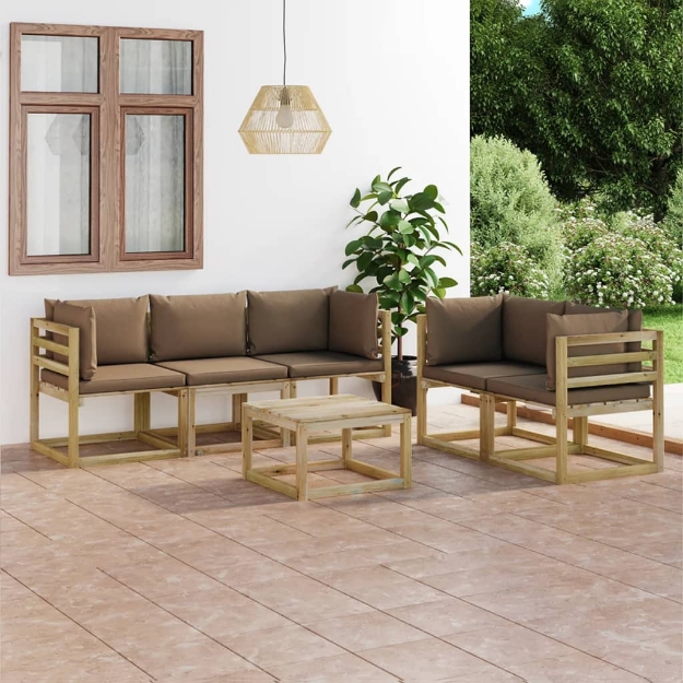 Set Divani da Giardino 6 pz con Cuscini Grigio Talpa