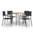 Set Mobili da Pranzo Giardino 5 pz in Polyrattan Nero
