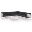 Set Divani da Giardino 8 pz con Cuscini Massello di Pino Bianco