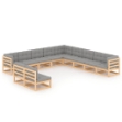 Set Divani da Giardino 11 pz con Cuscini Legno Massello di Pino