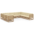 Set Divani Giardino 10pz Cuscini Marrone Miele in Pino Massello