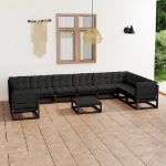 Set Divani da Giardino 11 pz con Cuscini Massello di Pino Nero