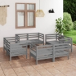 Set Divani da Giardino 8 pz Grigio in Legno Massello di Pino