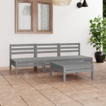 Set Divani da Giardino 4 pz Grigio in Legno Massello di Pino