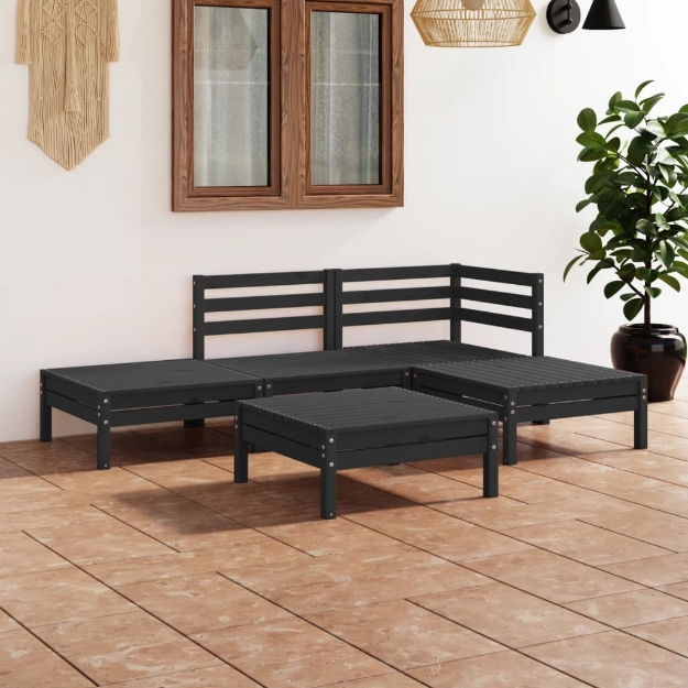 Set Divani da Giardino 5 pz in Legno Massello di Pino Nero