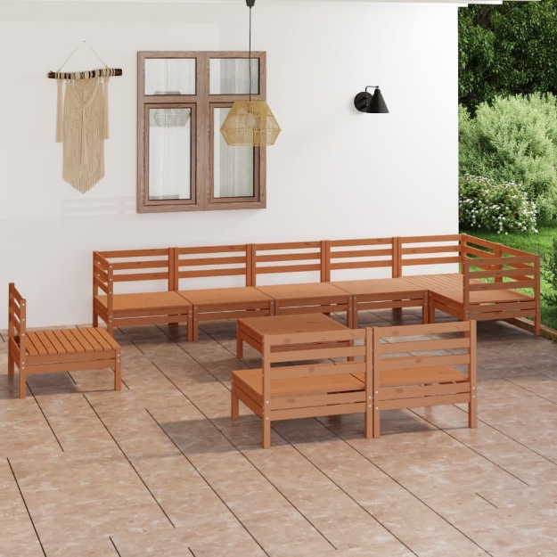 Set Divani da Giardino 10 pz in Legno Massello di Pino Miele