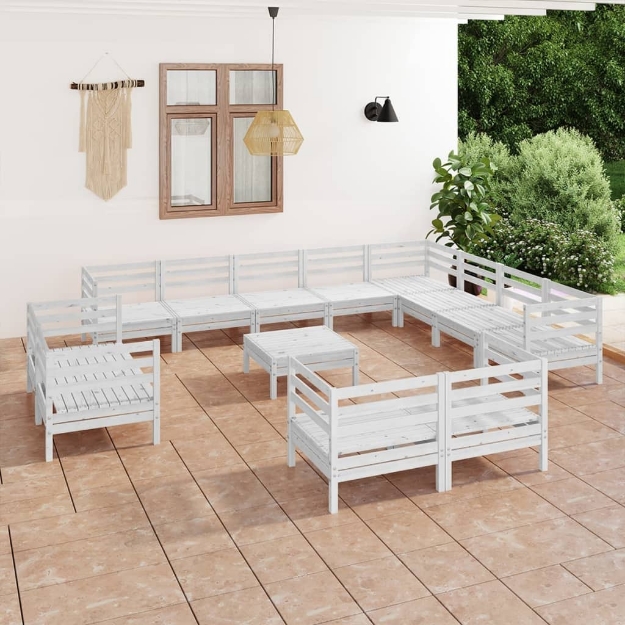 Set Divani da Giardino 13 pz in Legno Massello di Pino Bianco