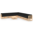 Set Divani da Giardino 10 pz con Cuscini Antracite Legno Pino