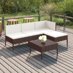 Set Divani da Giardino 5 pz con Cuscini in Polyrattan Marrone