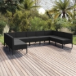 Set Divani da Giardino 9 pz con Cuscini in Polyrattan Nero