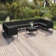 Set Divani da Giardino 11 pz con Cuscini in Polyrattan Nero