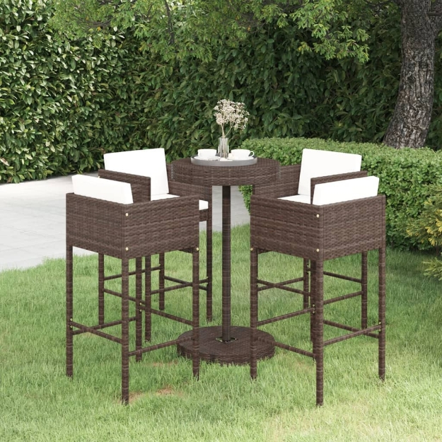 Set da Bar da Giardino 5 pz con Cuscini in Polyrattan Marrone