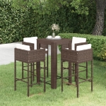 Set da Bar da Giardino 5 pz con Cuscini in Polyrattan Marrone