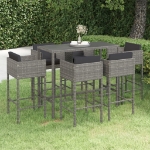 Set da Bar da Giardino 7 pz con Cuscini in Polyrattan Grigio