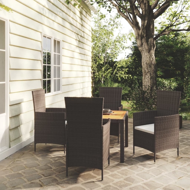 Set Mobili da Giardino 5 pz con Cuscini in Polyrattan Nero