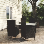 Set Mobili da Giardino 5 pz con Cuscini in Polyrattan Nero