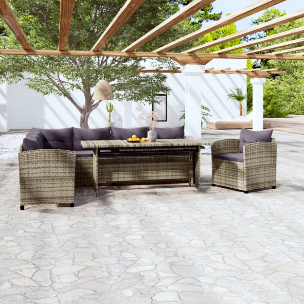 Set Divani da Giardino 3 pz con Cuscini in Polyrattan Grigio