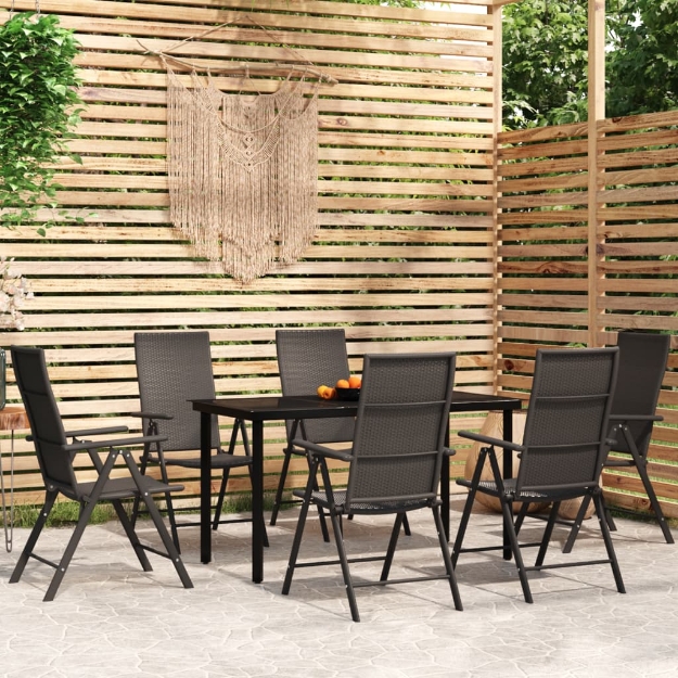 Set Mobili da Pranzo per Giardino 7 pz Nero