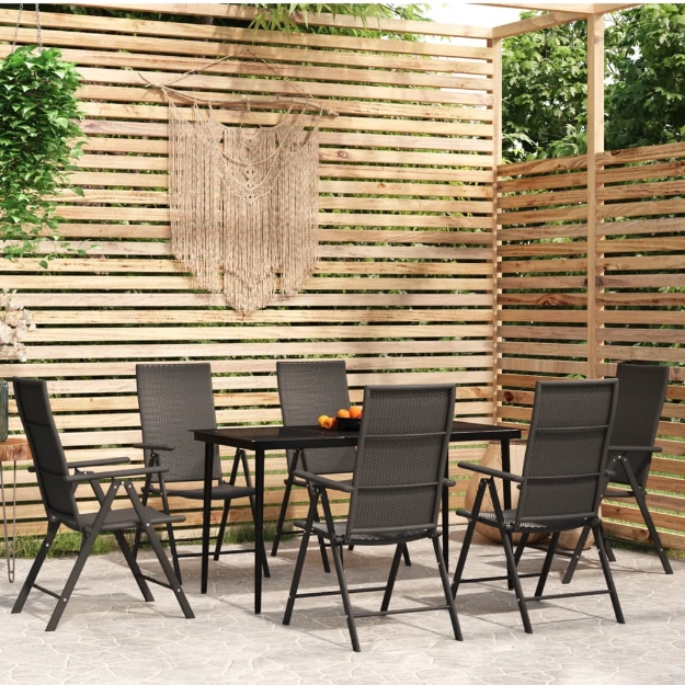 Set Mobili da Pranzo per Giardino 7 pz Nero