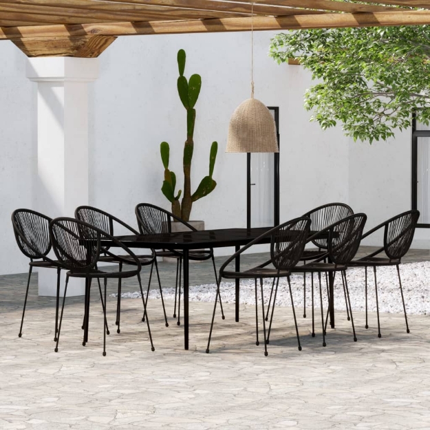 Set da Pranzo per Giardino 9 pz con Cuscini Nero