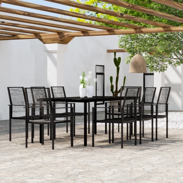 Set Mobili da Pranzo da Giardino 9 pz con Cuscini Nero