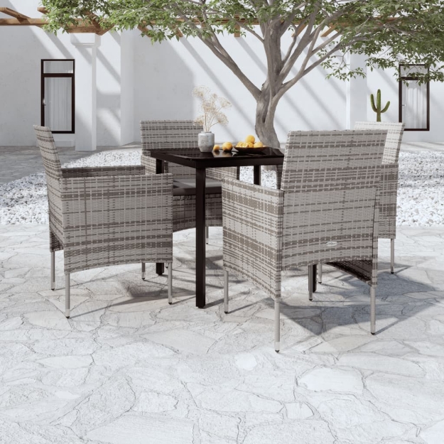 Set da Pranzo per Giardino 5 pz con Cuscini Grigio e Nero