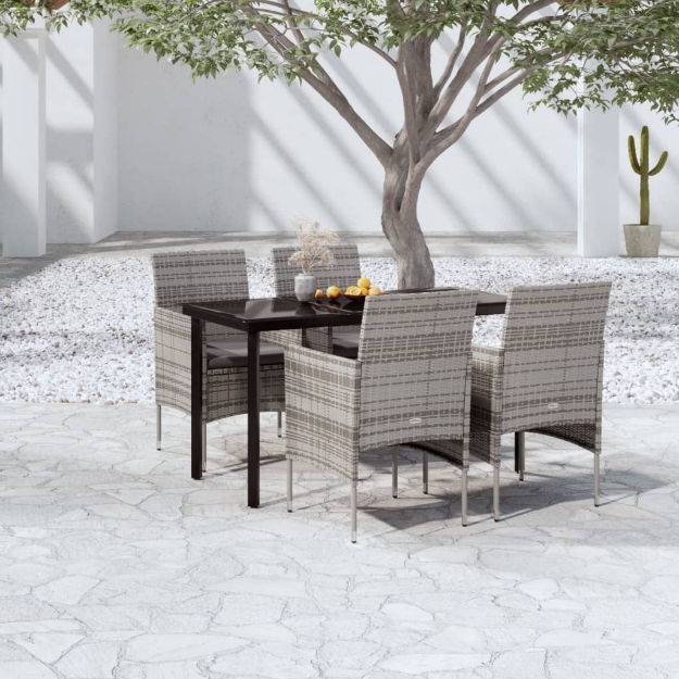 Set da Pranzo per Giardino 5 pz con Cuscini Grigio e Nero