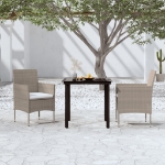 Set da Pranzo per Giardino 3 pz con Cuscini Grigio e Nero