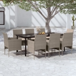 Set da Pranzo per Giardino 9 pz con Cuscini Beige e Nero