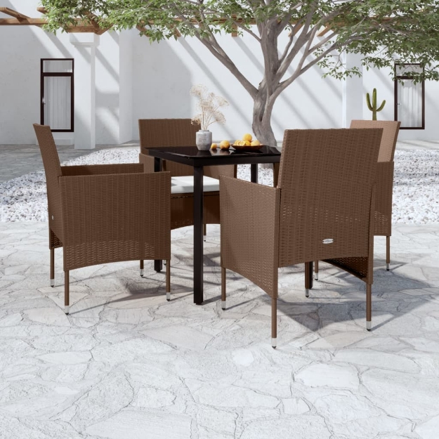 Set da Pranzo per Giardino 5 pz con Cuscini Marrone e Nero