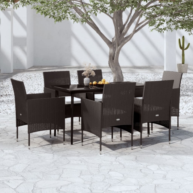 Set da Pranzo da Giardino Nero 7 pz con Cuscini