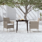 Set da Pranzo per Giardino 3 pz con Cuscini Beige e Nero