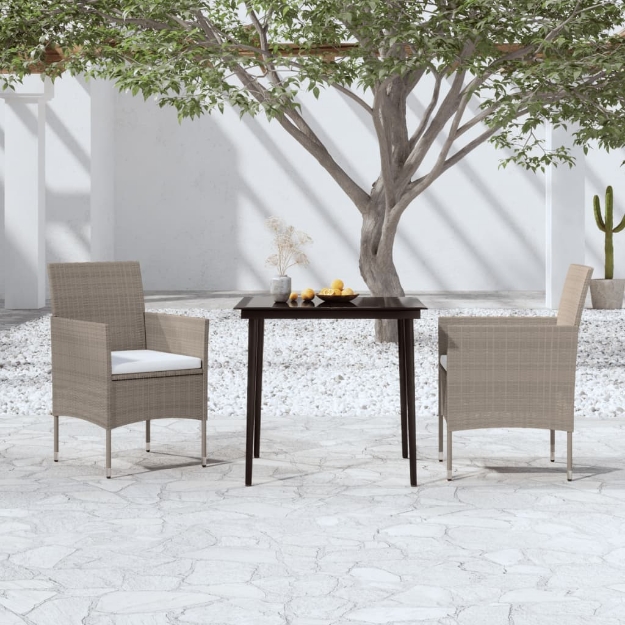 Set da Pranzo per Giardino 3 pz con Cuscini Beige e Nero