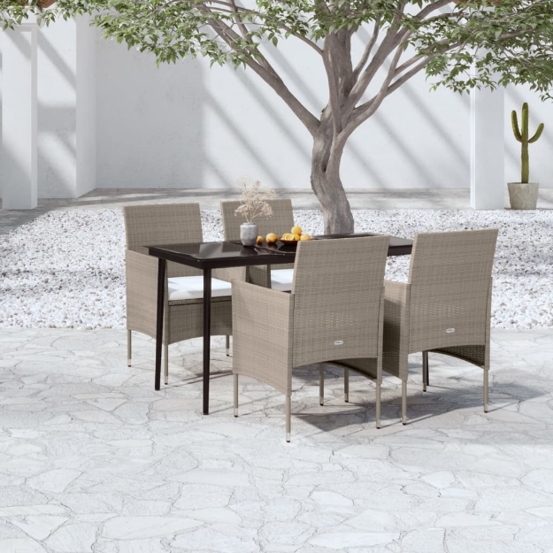 Set da Pranzo da Giardino Beige e Nero 5 pz con Cuscini