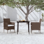 Set da Pranzo da Giardino Marrone e Nero 3 pz con Cuscini