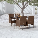 Set da Pranzo da Giardino Marrone e Nero 5 pz con Cuscini